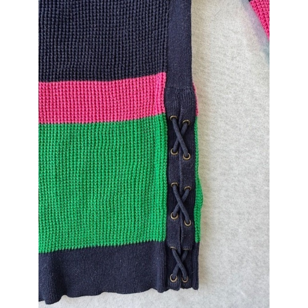 Lauren Jeans Ralph Striped Multicolor Block Laced Sides Waffle Weave Sweater MED - Picture 2 of 10